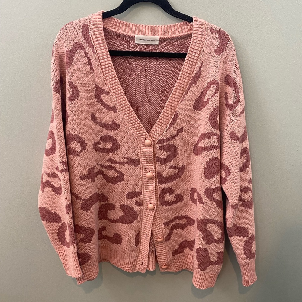 Goodnight Macaroon pink cheetah print cardigan sweater.